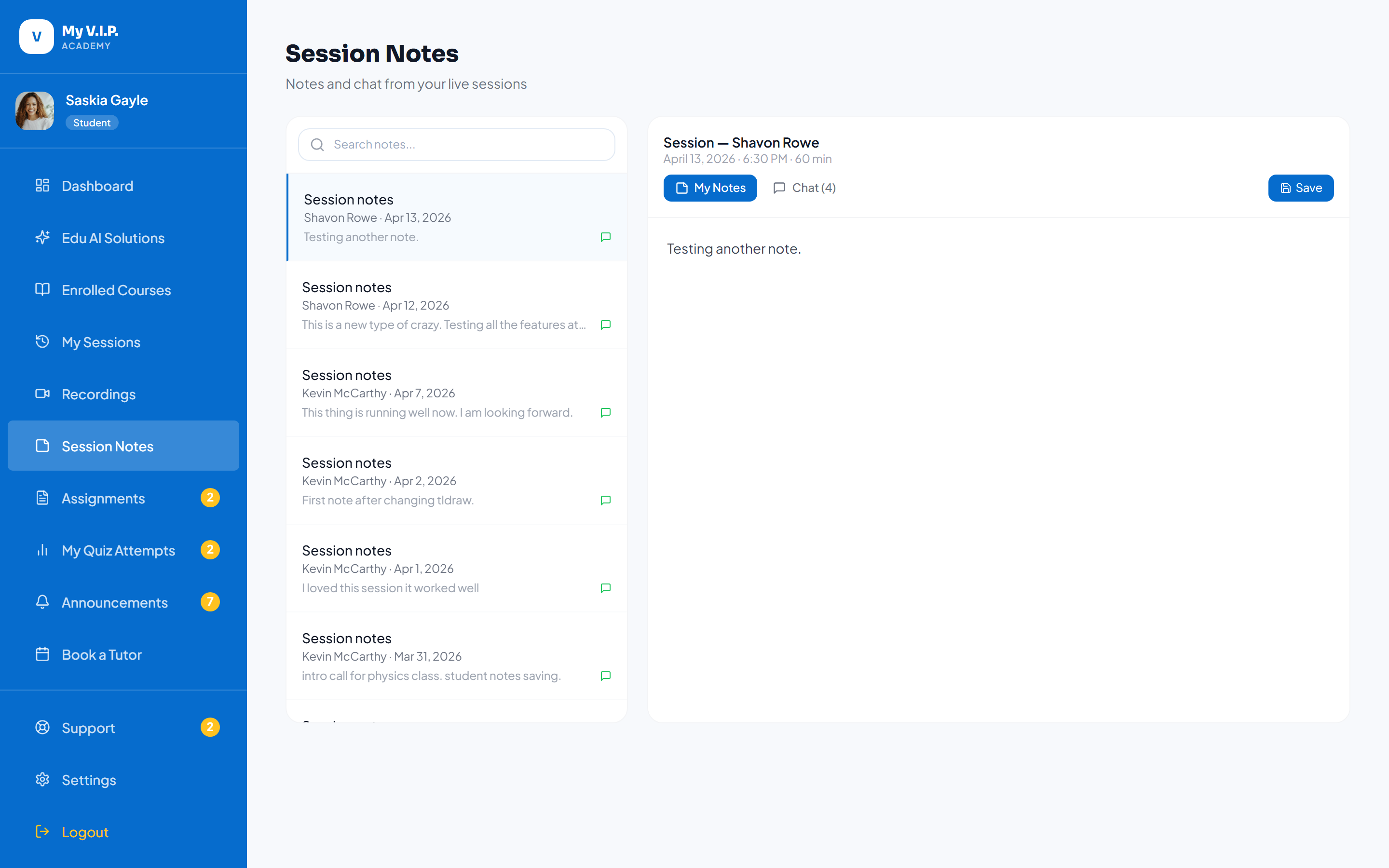 Session Notes