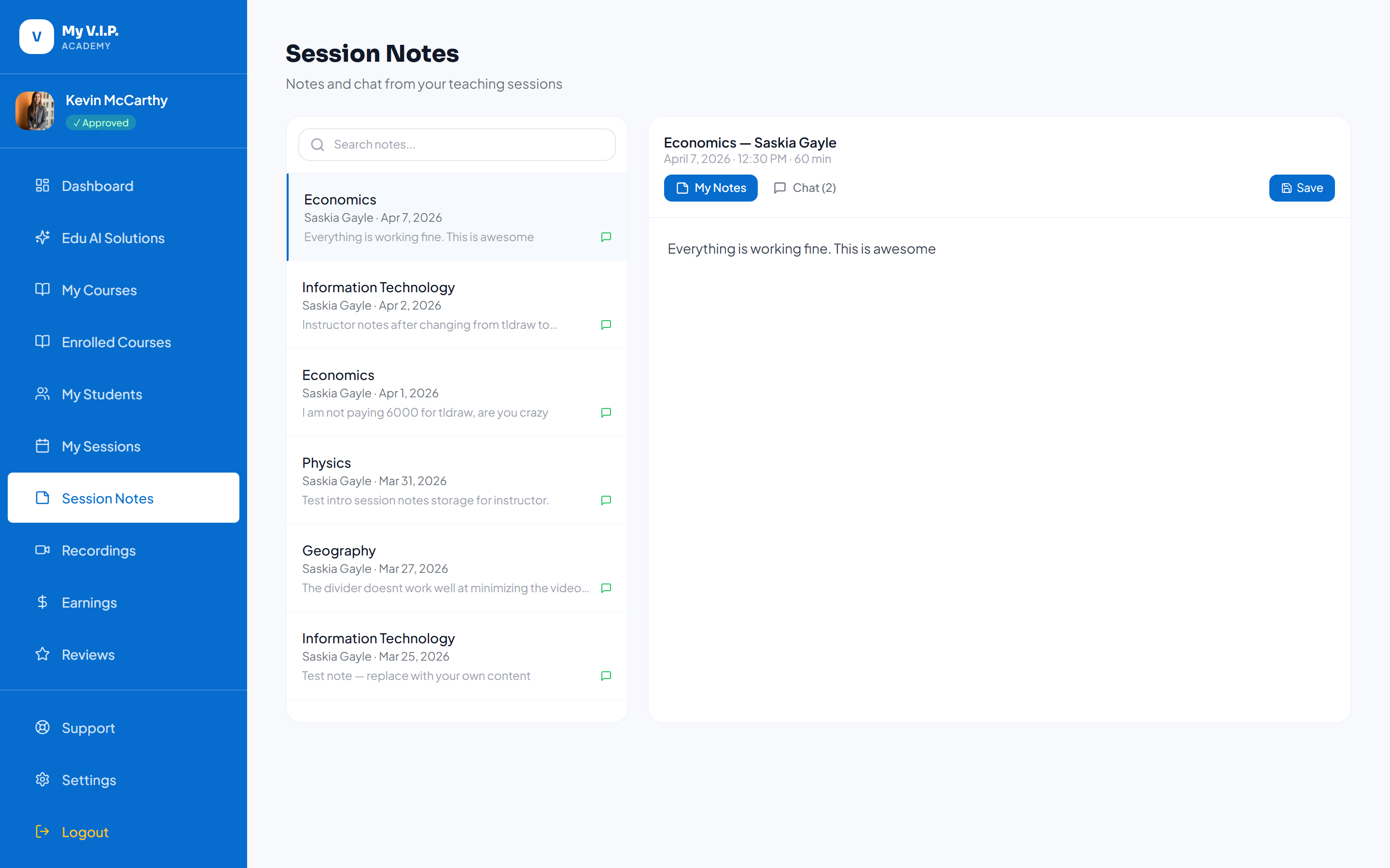 Session Notes